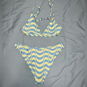 Blue and yellow zig zag bikini set